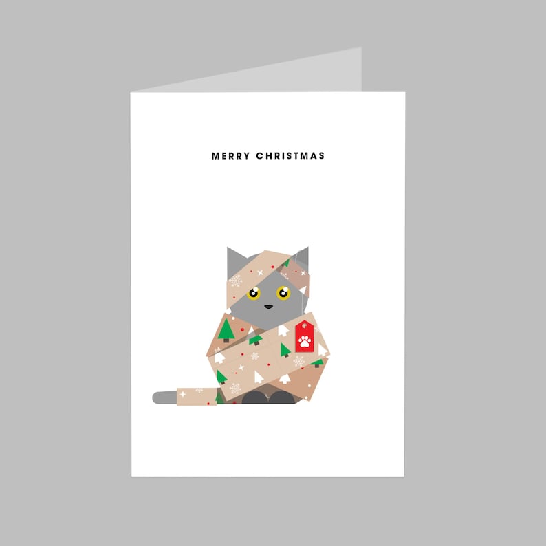 Merry Christmas cat in wrapping paper