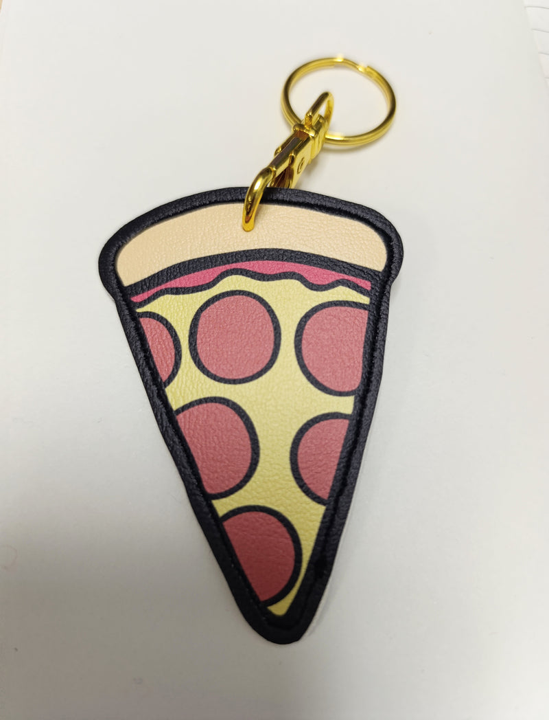Pepperoni pizza faux leather keyring