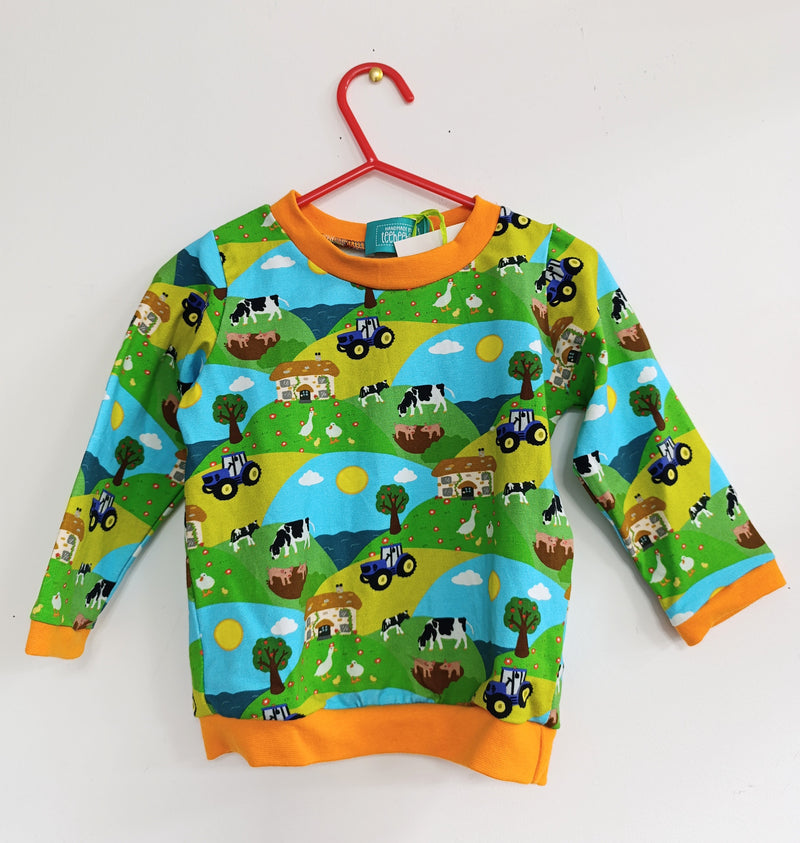 Long sleeved baby t-shirt - farmyard tractors and animals print (2-3 years)