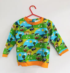Long sleeved baby t-shirt - farmyard tractors and animals print (2-3 years)