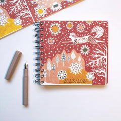 2024 illustrated leaping fox and flowers diary