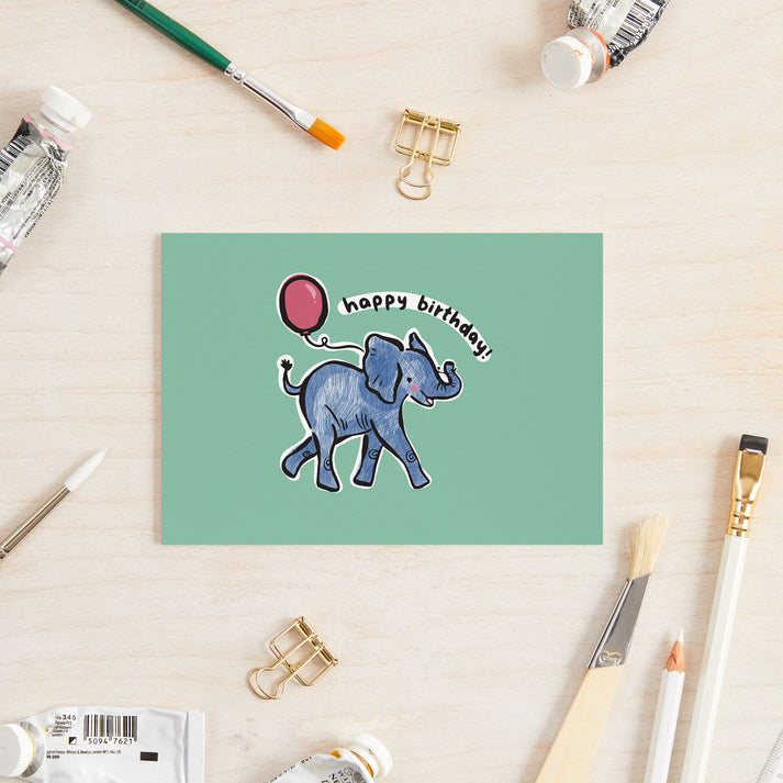 Happy birthday elephant with balloon card