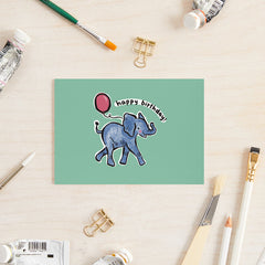 Happy birthday elephant with balloon card