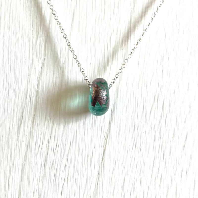 Aqua green & palladium glass whisky bottle pendant