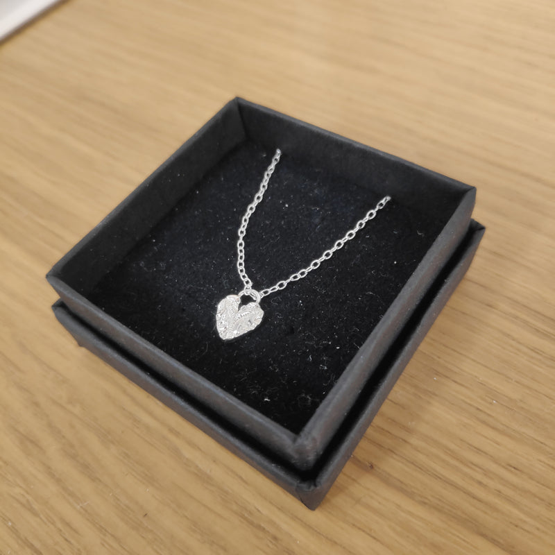Sterling silver textured heart necklace