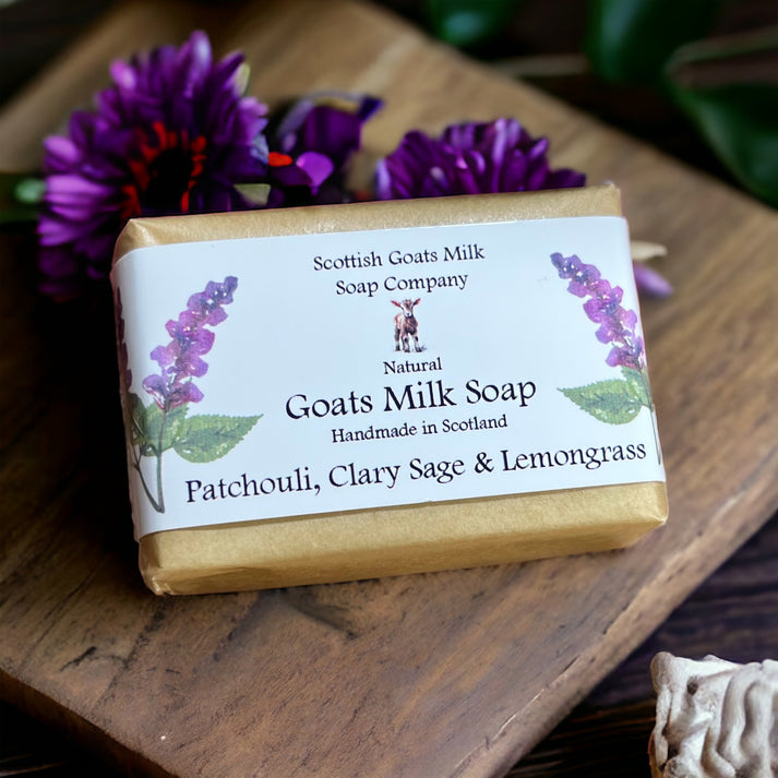 Handmade goats milk soap - patchouli, Clary sage & lemongrass