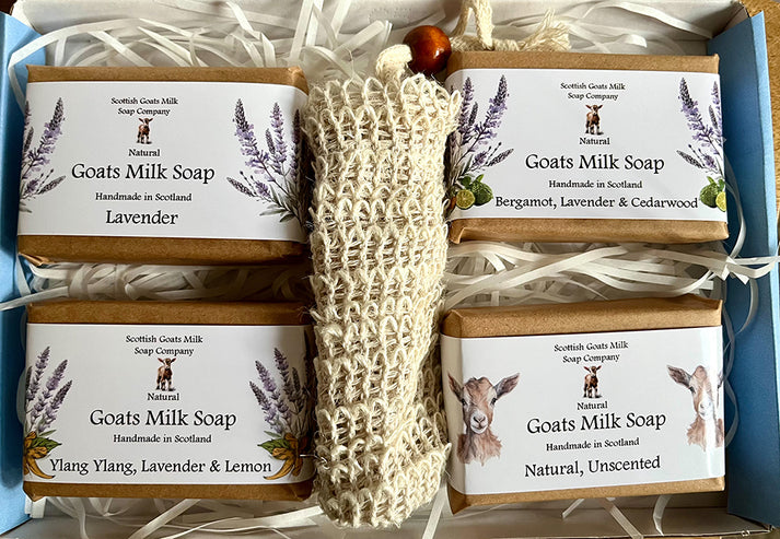 Essential Oil Goats Milk Soap 4 Bar & Soap Bag Gift Set - different scents available