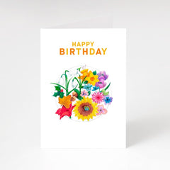 Happy birthday flowers and butterfly card