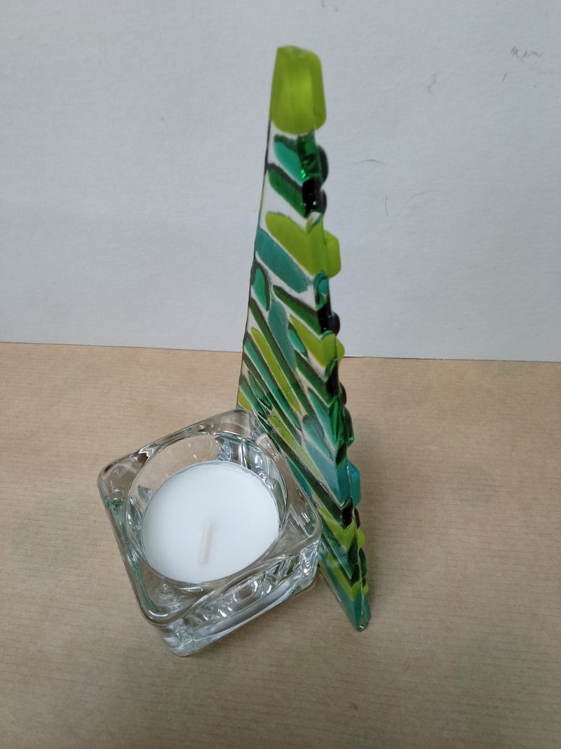 Christmas tree glass tealight holder