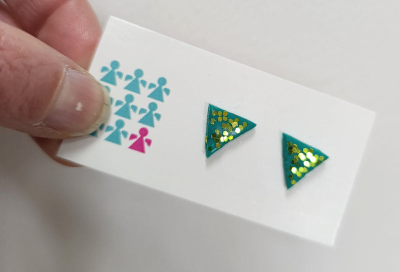 Triangle polymer clay studs - jade green glitter