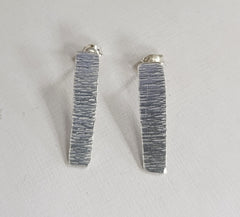 Sterling silver textured thin rectangle studs