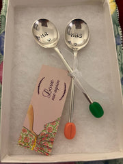 'Mr & Mrs' hand stamped vintage coffee spoons boxed set