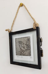 Mini framed Wren drypoint print