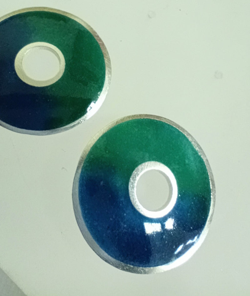 Sterling silver & enamel donut studs - green & blue