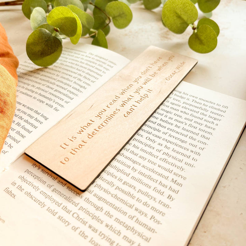 'It is what you read when you don't have to...' Oscar Wilde quote wooden bookmark