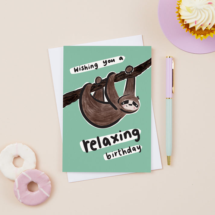 Wishing you a relaxing birthday sloth card