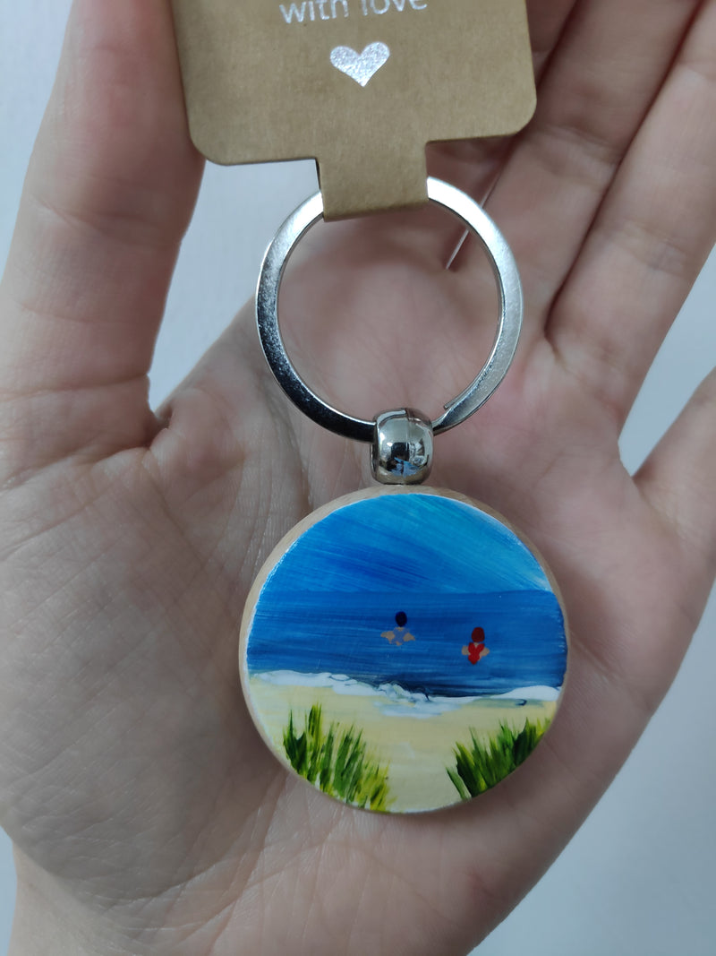 Hand painted wooden keyring