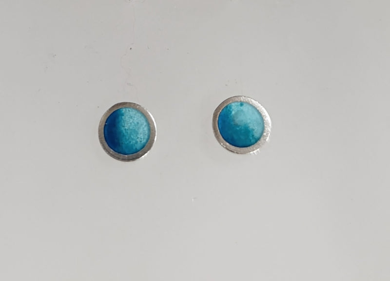 Sterling silver & enamel colourful studs - seafoam two-tone blue