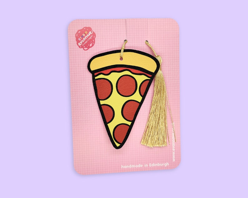 Pepperoni pizza faux leather bookmark