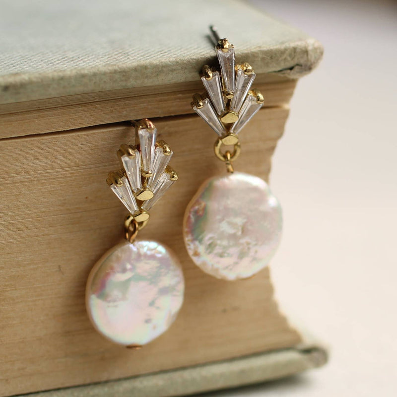 Art deco crystal pearl earrings