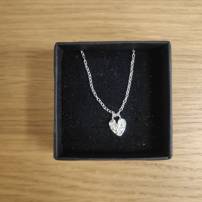 Sterling silver textured heart necklace