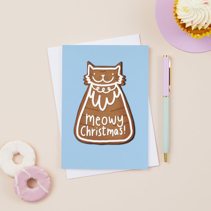 Meowy Christmas gingerbread cat card