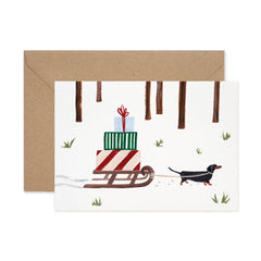 Dachshund and sled card