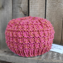 Hand knitted small adult or child's hat in Brick design - pink and orange