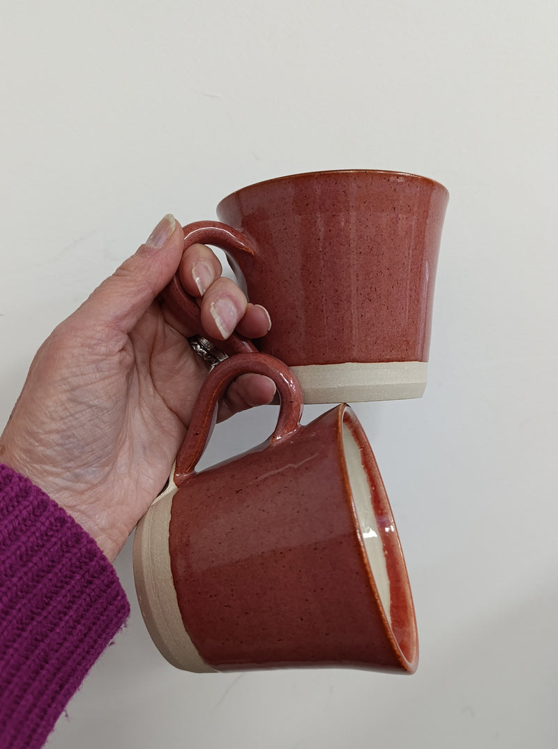 Hand thrown large brick pink glaze mug