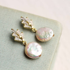 Art deco crystal pearl earrings