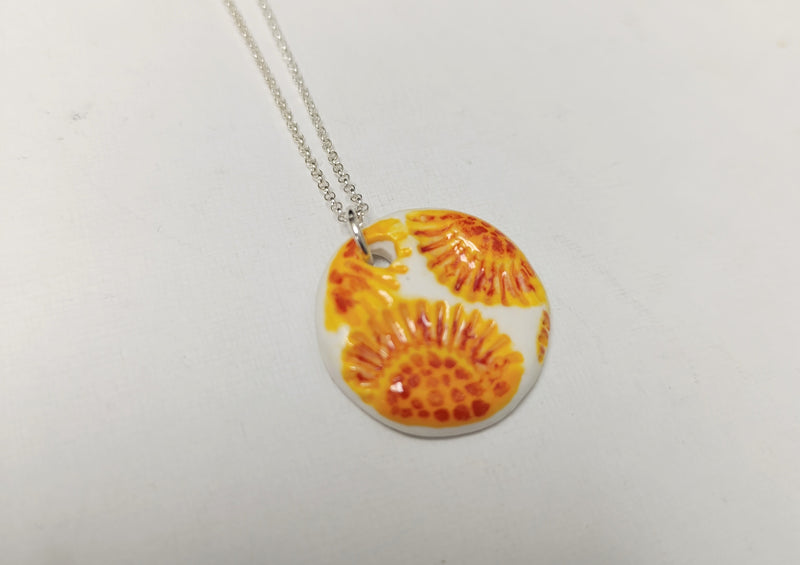 Sunflower imprinted ceramic necklace