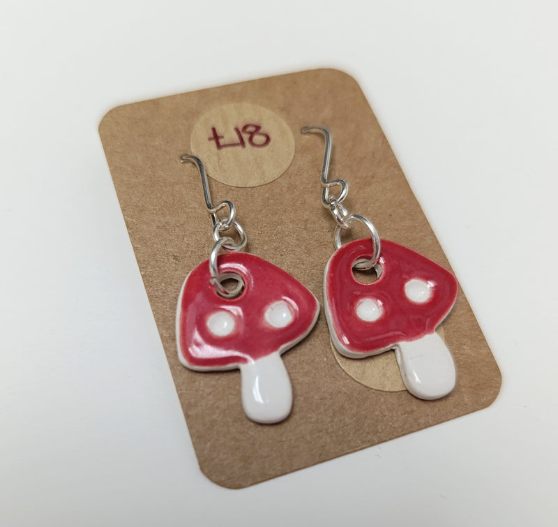 Ceramic toadstool drop earrings