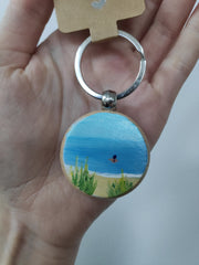 Hand painted wooden keyring