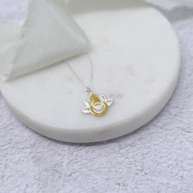 Sterling Silver & 22kt gold Lotus Moon pendant