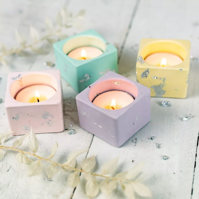 Pastel & silver leaf jesmonite tea light holder (choice of 4 colours)