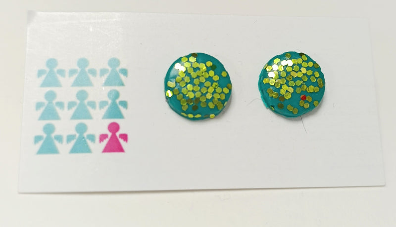 Circle polymer clay studs - jade glitter