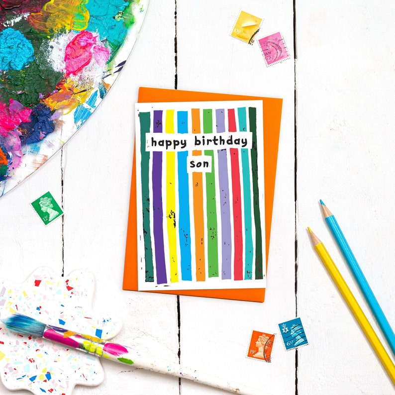 Happy birthday son stripes card