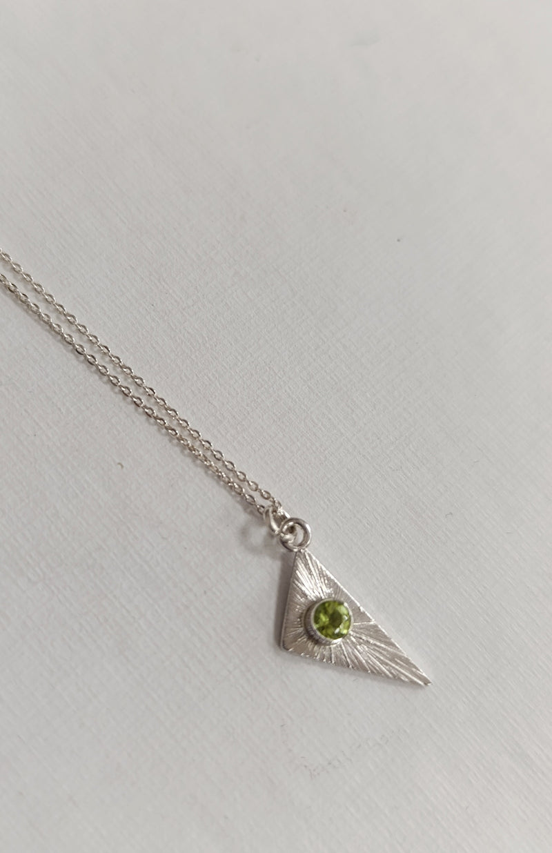 Sterling Silver triangle necklace with peridot gemstone