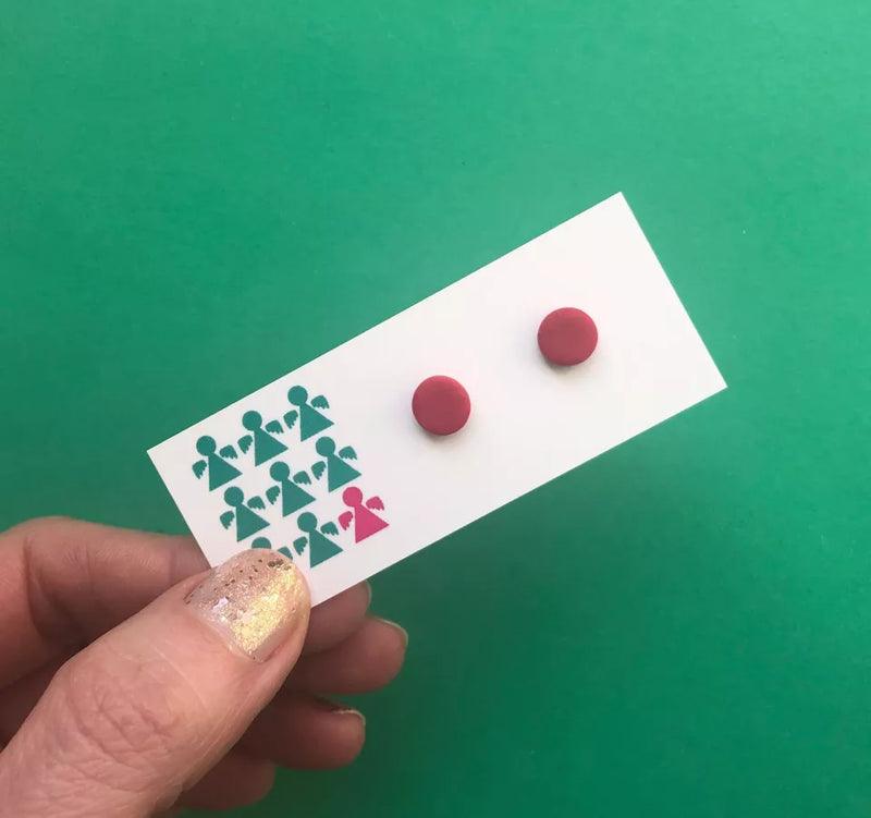 Mini circle polymer clay studs - red