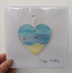 Happy birthday hand painted heart keepsake card