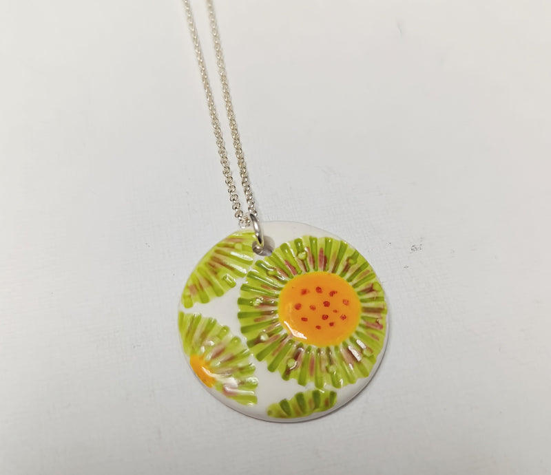 Sunflower imprinted ceramic necklace