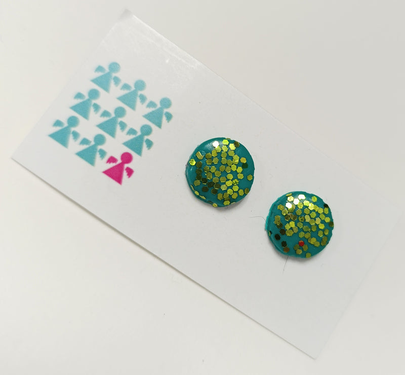 Circle polymer clay studs - jade glitter