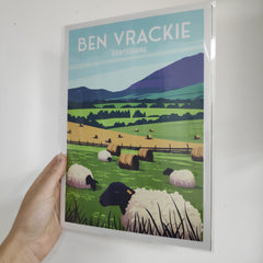 Ben Vrackie and sheep A4 travel poster print