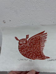 Little Owl limited edition lino print