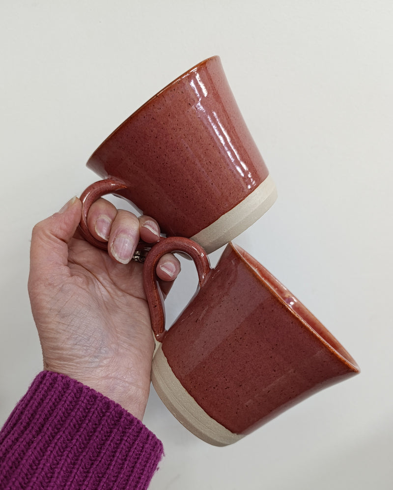 Hand thrown large brick pink glaze mug
