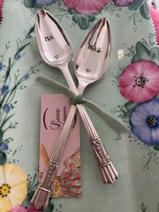 'Mr & Mrs' hand stamped vintage teaspoons boxed set