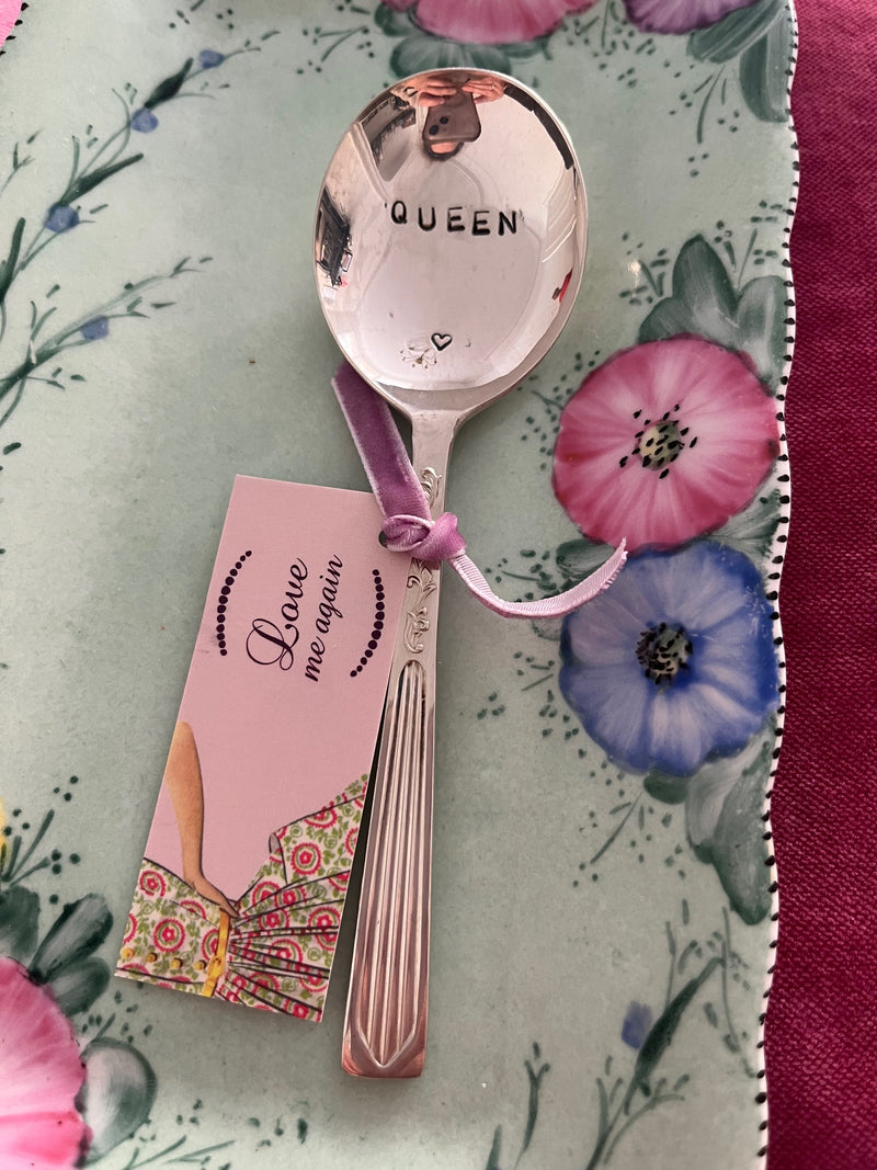 'Queen' - hand stamped vintage teaspoon
