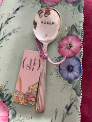 'Queen' - hand stamped vintage teaspoon