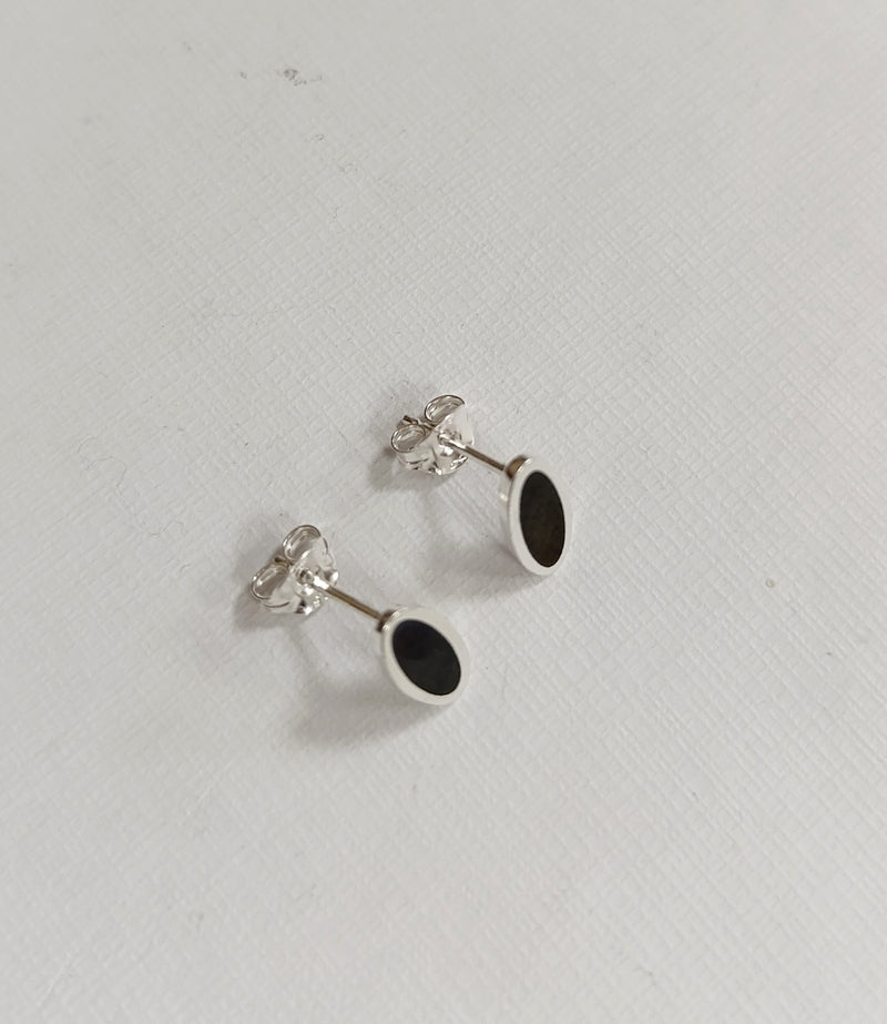 Sterling silver & enamel oval studs - black