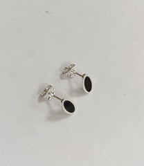 Sterling silver & enamel oval studs - black